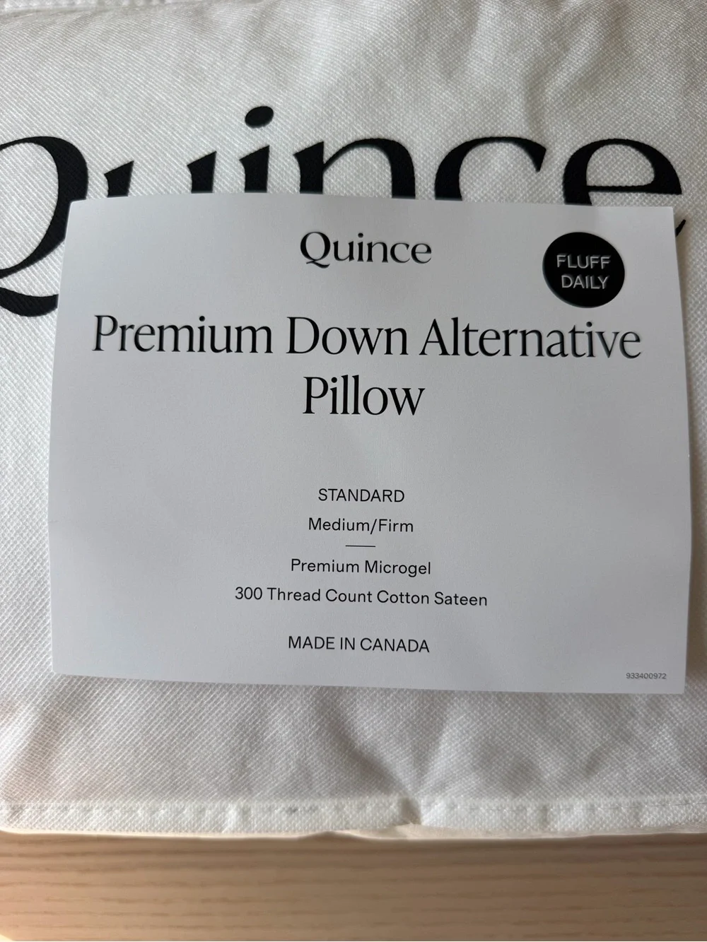 NWT Quince Premium Down Alternative Pillow — Standard Size / Medium Firm